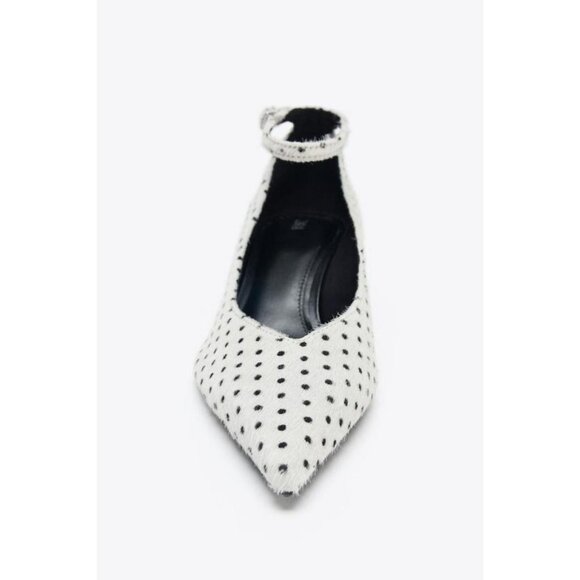 ZARA POLKA DOT LEATHER AND SHEEPSKIN HEELED SHOES - Picture 5 of 6